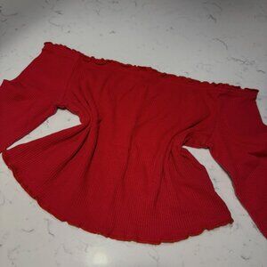 H&M Divided Red Off The Shoulder Long Sleeve Crop Top